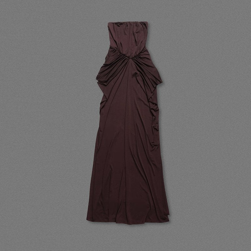 Strapless Pleated Satin Maxi Dress H7129