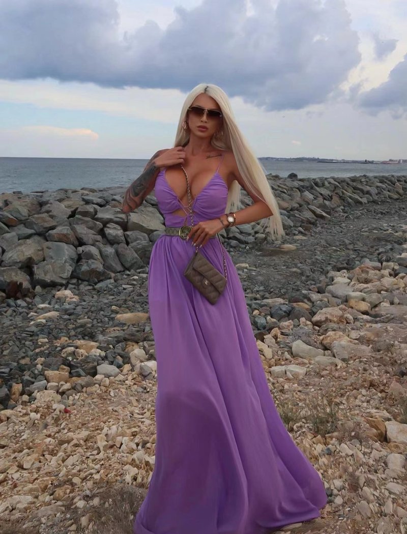 Strapless Purple Cutout Maxi Dress H5990