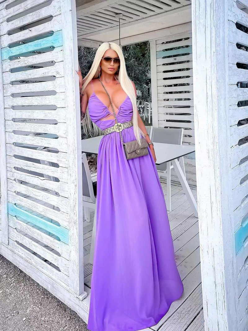 Strapless Purple Cutout Maxi Dress H5990
