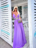Strapless Purple Cutout Maxi Dress H5990