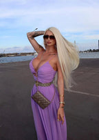 Strapless Purple Cutout Maxi Dress H5990