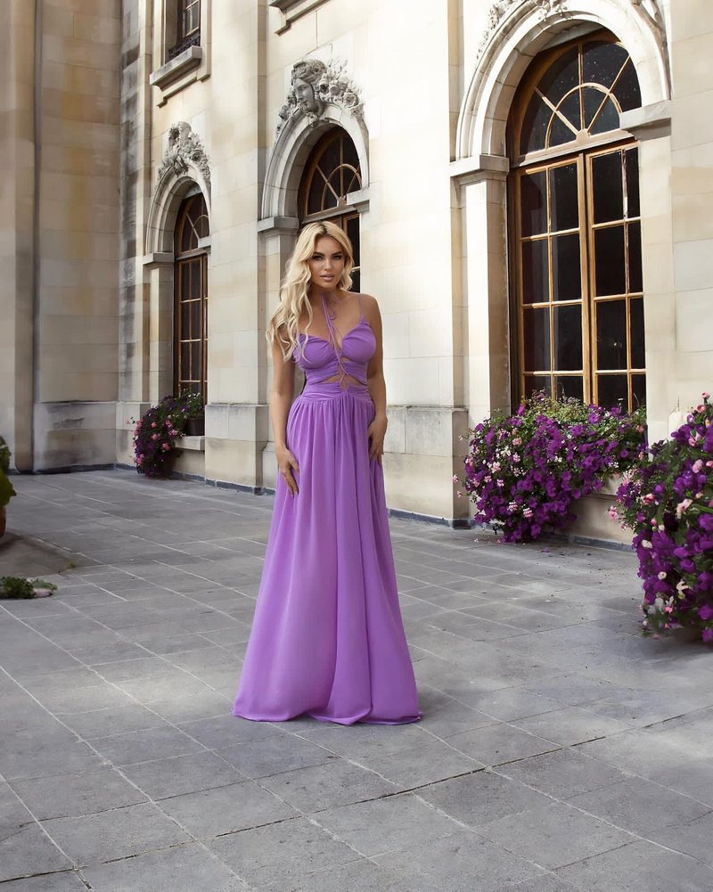 Strapless Purple Cutout Maxi Dress H5990