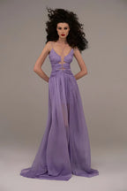 Strapless Purple Cutout Maxi Dress H5990