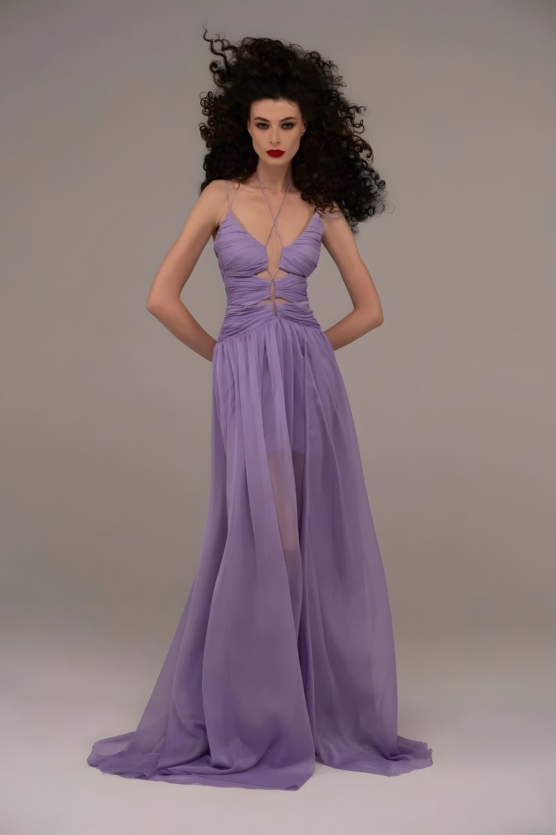 Strapless Purple Cutout Maxi Dress H5990