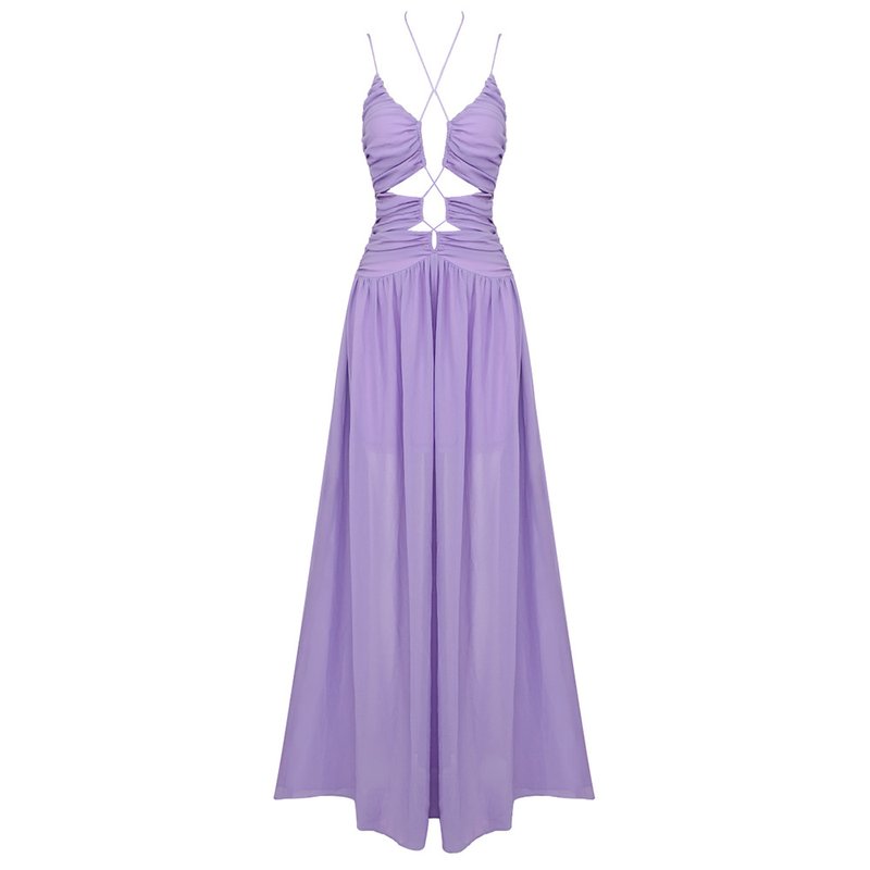 Strapless Purple Cutout Maxi Dress H5990