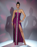 Strapless Purple Gown with Crystal Trim H6677