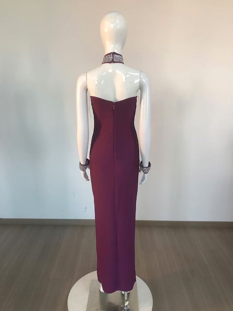 Strapless Purple Gown with Crystal Trim H6677