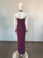 Strapless Purple Gown with Crystal Trim H6677