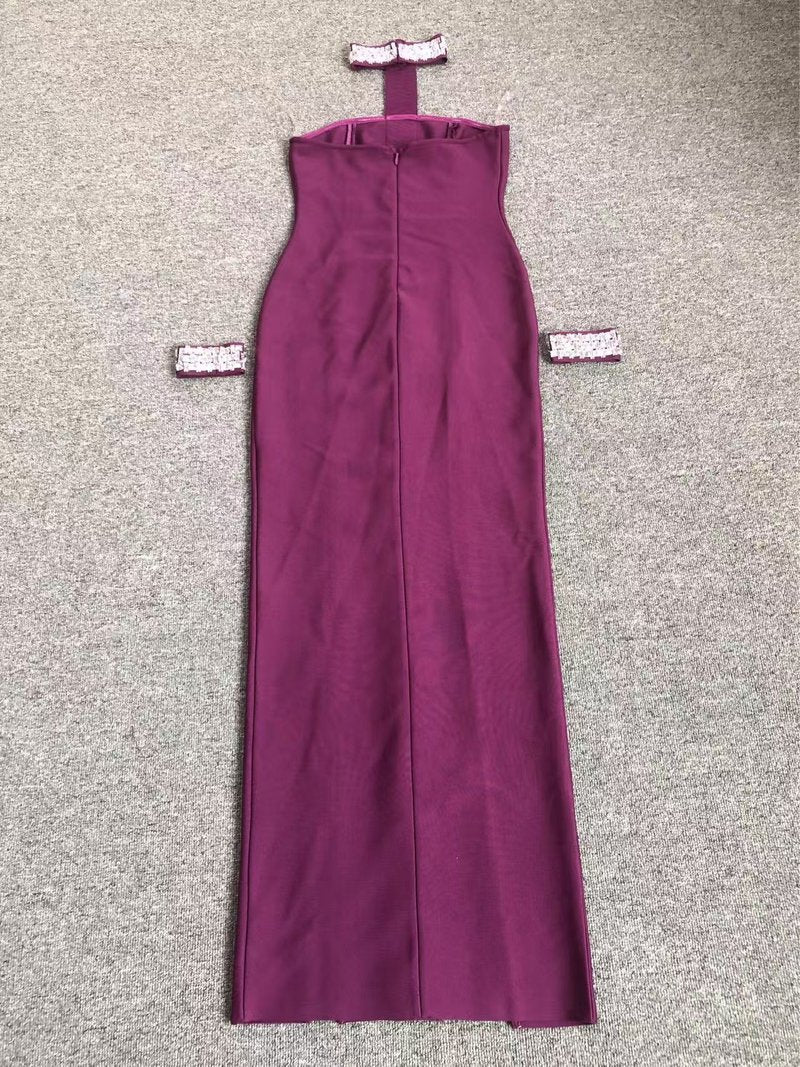 Strapless Purple Gown with Crystal Trim H6677