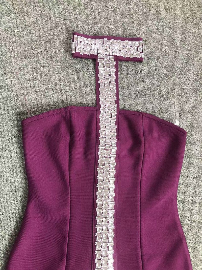 Strapless Purple Gown with Crystal Trim H6677