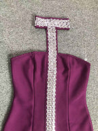 Strapless Purple Gown with Crystal Trim H6677