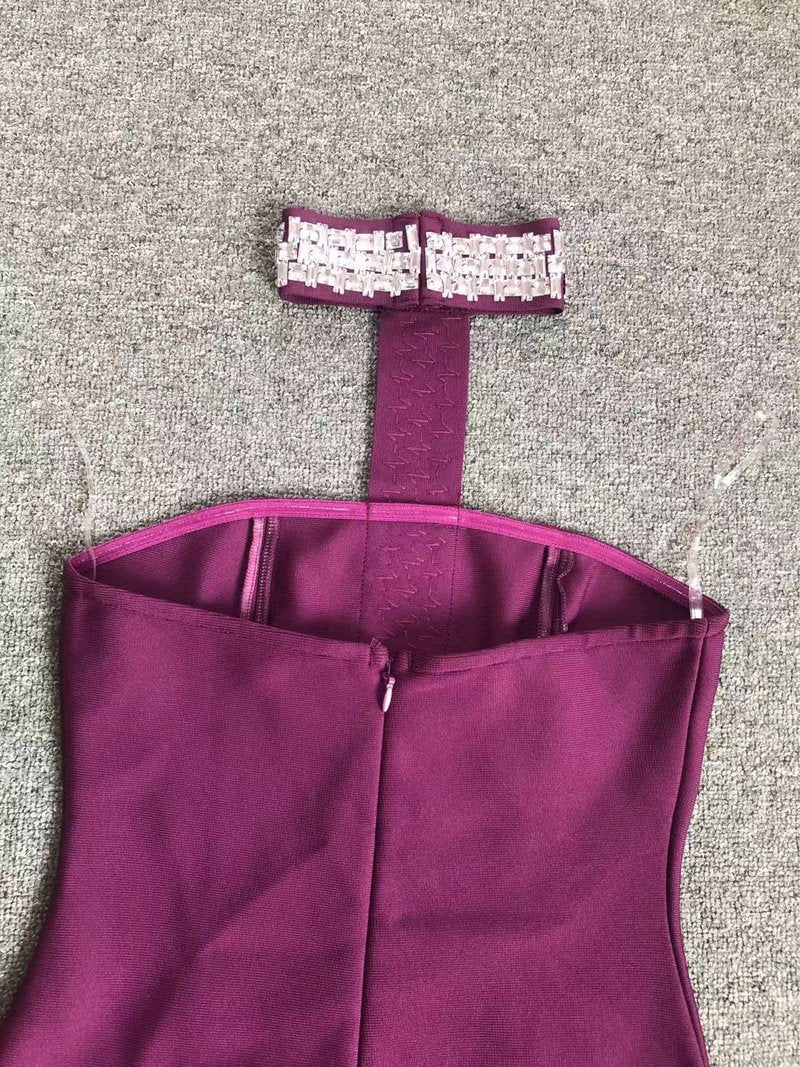 Strapless Purple Gown with Crystal Trim H6677