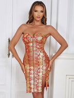 Strapless Red Corset Bandage Dress H6079