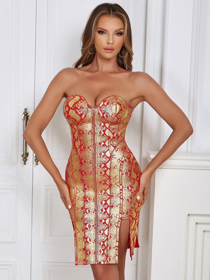 Strapless Red Corset Bandage Dress H6079