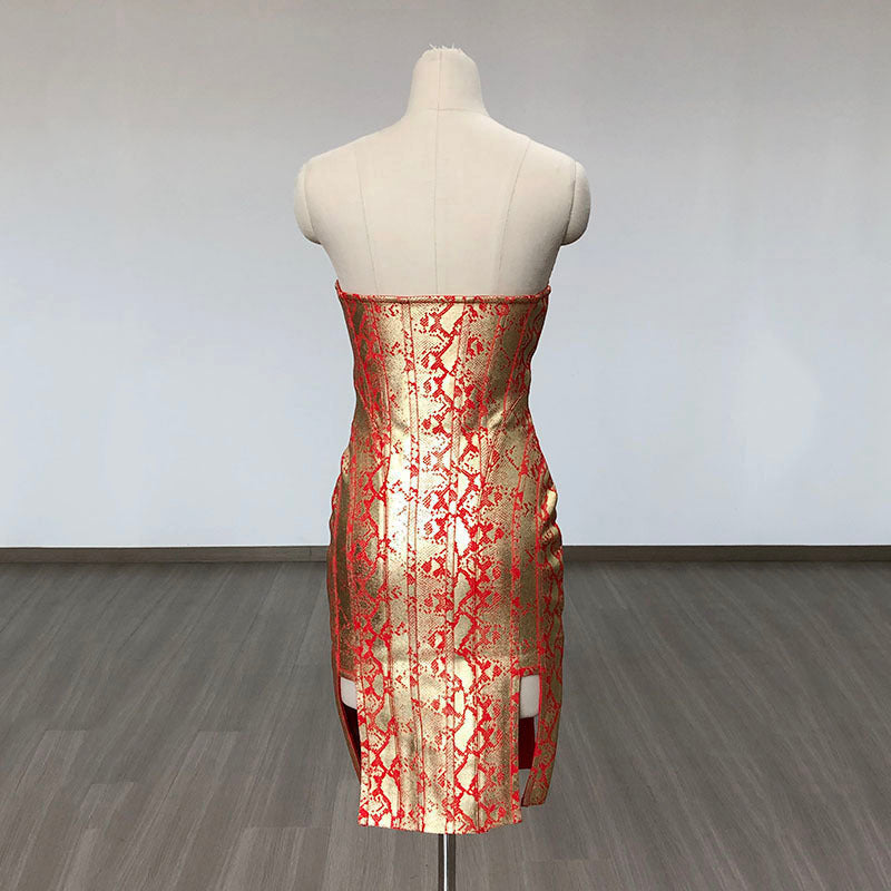 Strapless Red Corset Bandage Dress H6079