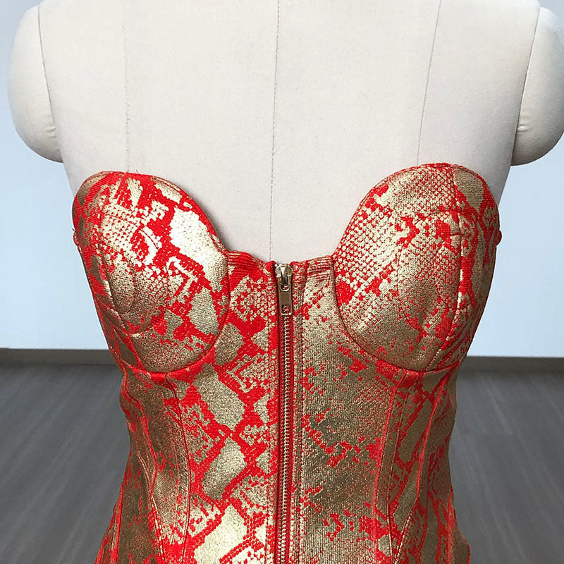 Strapless Red Corset Bandage Dress H6079
