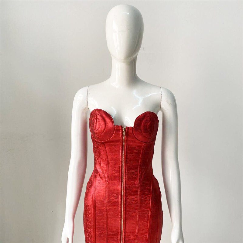 Strapless Red Corset Bandage Dress H6079