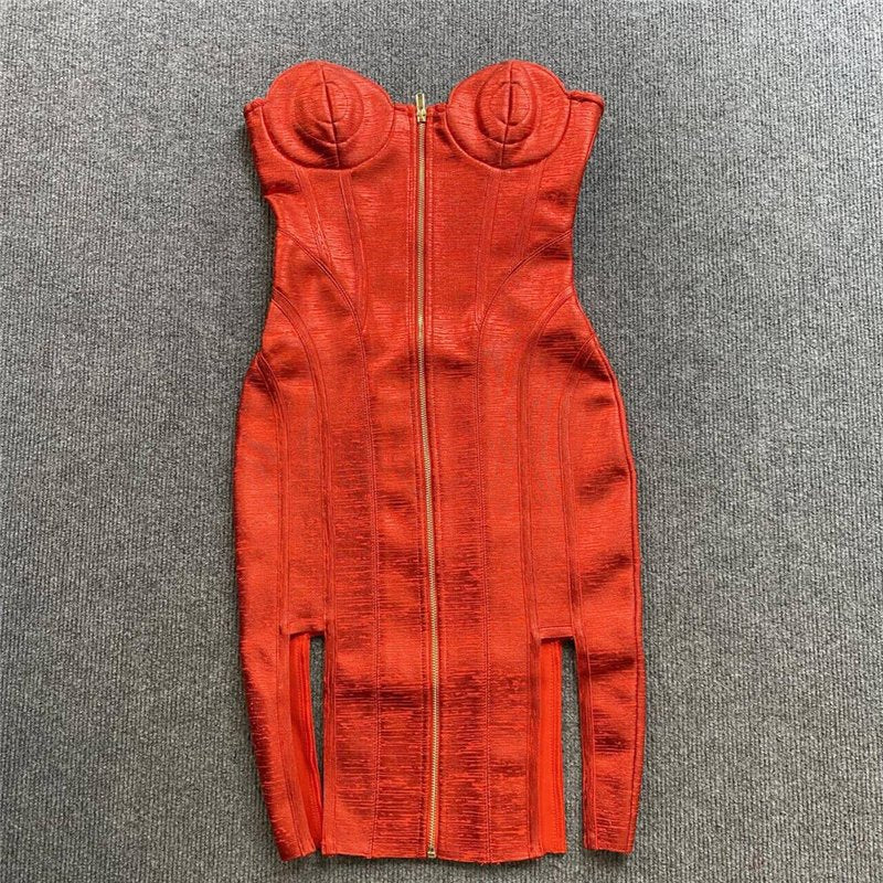 Strapless Red Corset Bandage Dress H6079