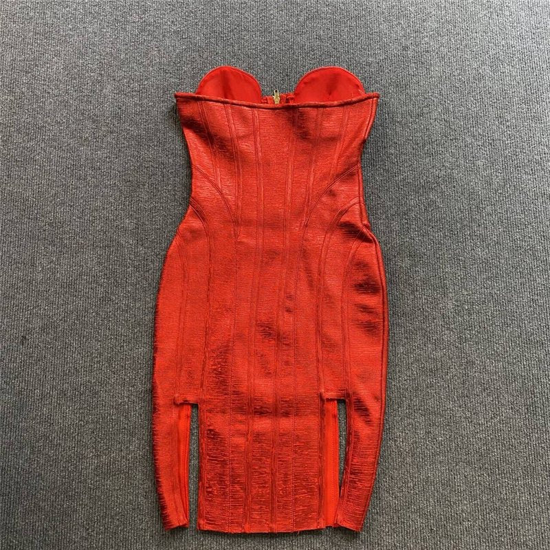 Strapless Red Corset Bandage Dress H6079