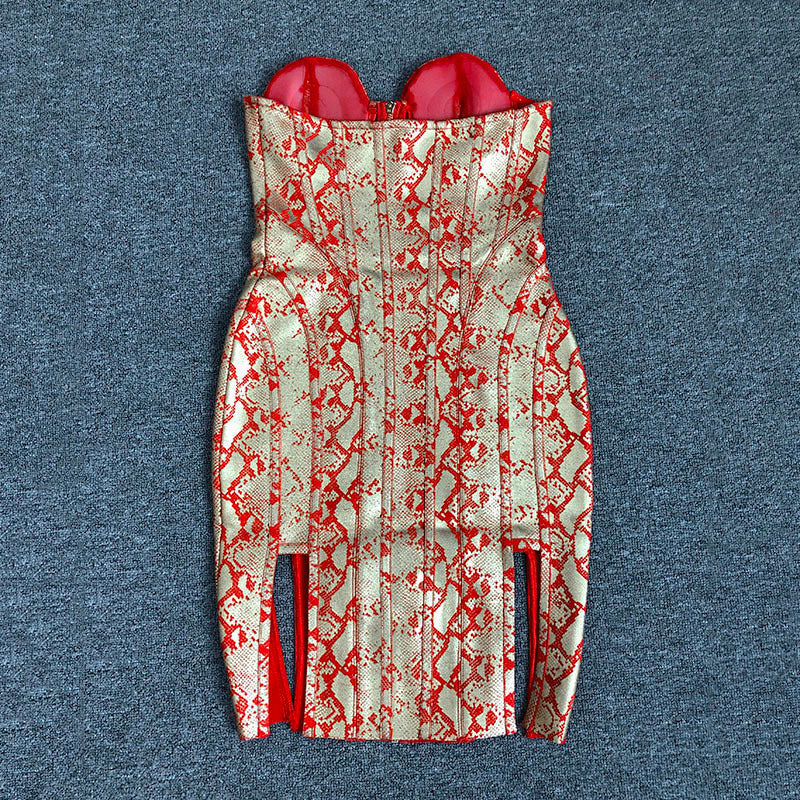 Strapless Red Corset Bandage Dress H6079
