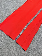 Strapless Red Embellished Gown with High Slit H6344