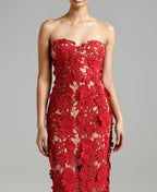 Strapless Red Floral Lace Midi Dress H6472