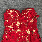 Strapless Red Floral Lace Midi Dress H6472