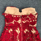 Strapless Red Floral Lace Midi Dress H6472