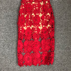 Strapless Red Floral Lace Midi Dress H6472