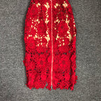 Strapless Red Floral Lace Midi Dress H6472