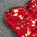 Strapless Red Floral Lace Midi Dress H6472