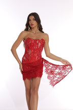 Strapless Red Lace Corset Mini Dress H6187