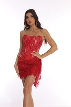 Strapless Red Lace Corset Mini Dress H6187