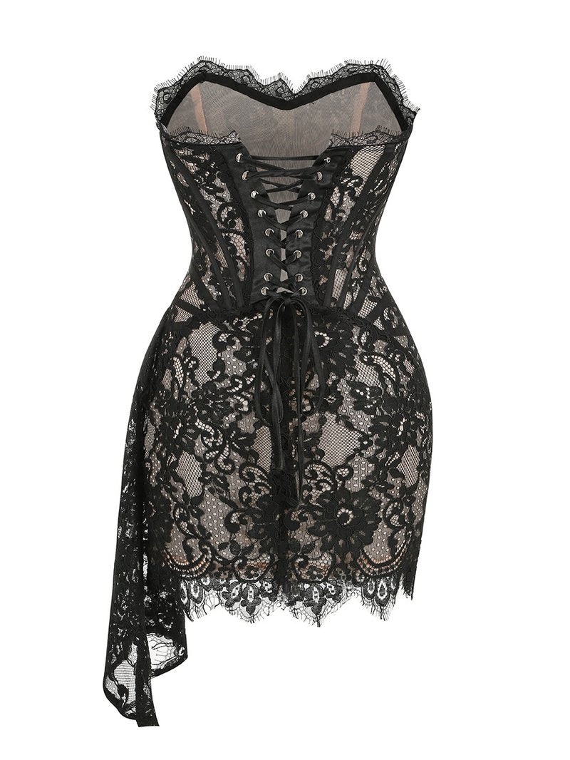 Strapless Red Lace Corset Mini Dress H6187