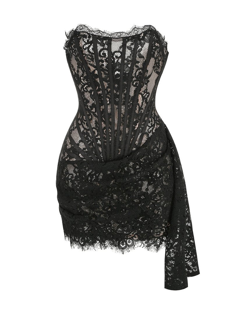Strapless Red Lace Corset Mini Dress H6187