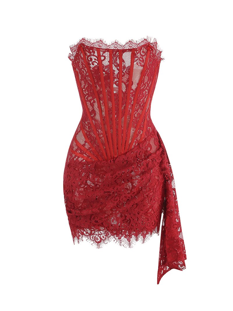 Strapless Red Lace Corset Mini Dress H6187