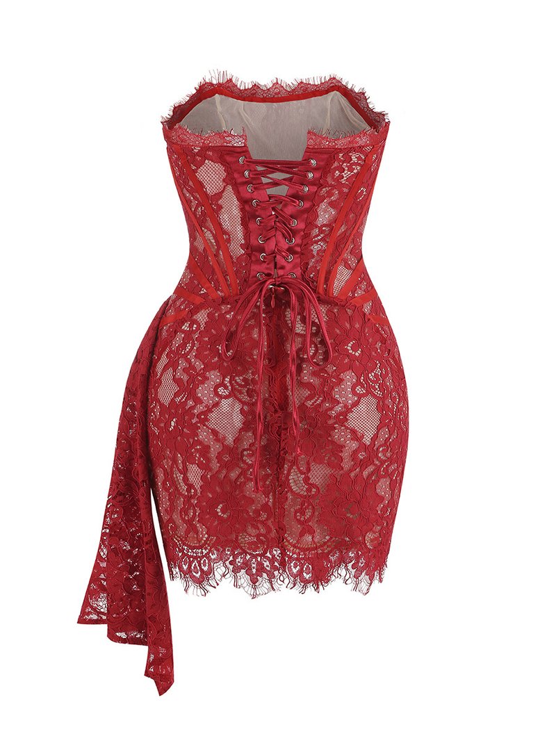 Strapless Red Lace Corset Mini Dress H6187