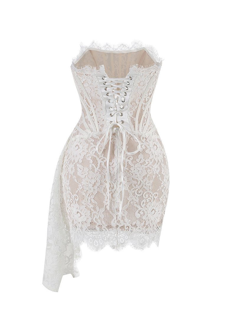 Strapless Red Lace Corset Mini Dress H6187