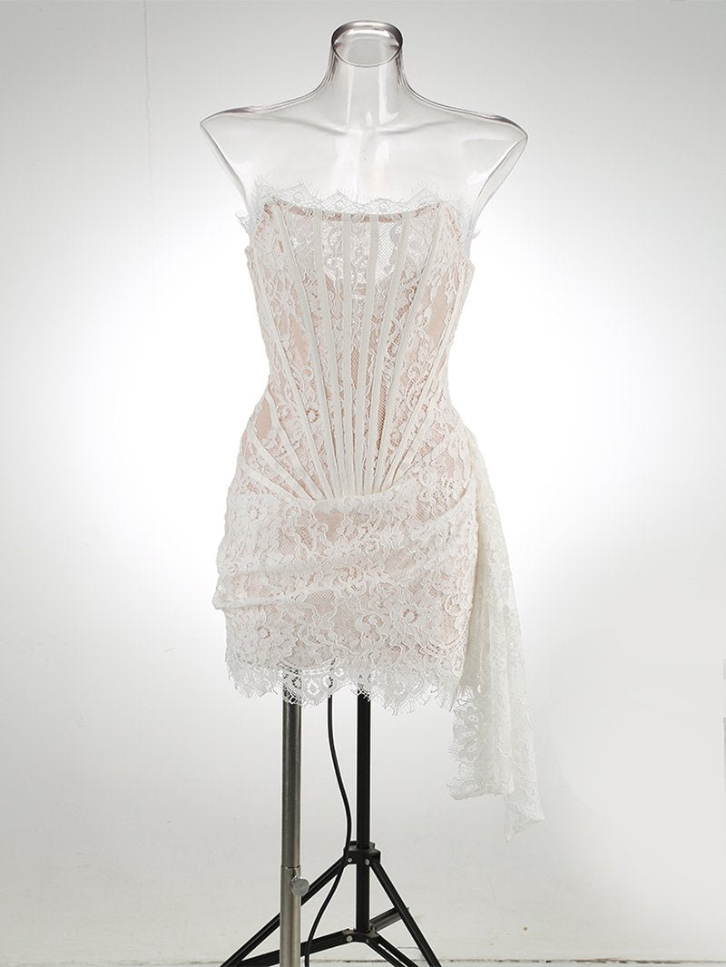 Strapless Red Lace Corset Mini Dress H6187