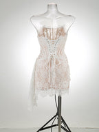 Strapless Red Lace Corset Mini Dress H6187
