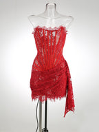 Strapless Red Lace Corset Mini Dress H6187