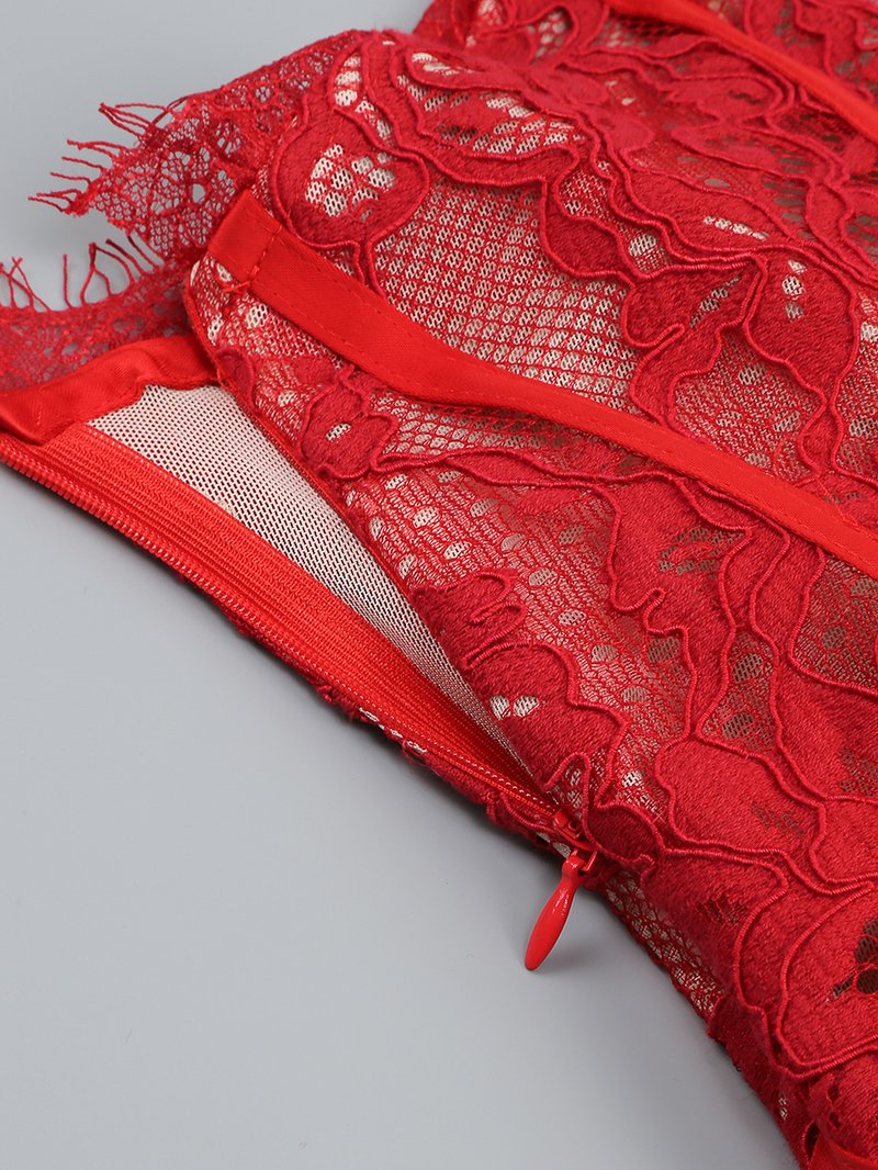 Strapless Red Lace Corset Mini Dress H6187