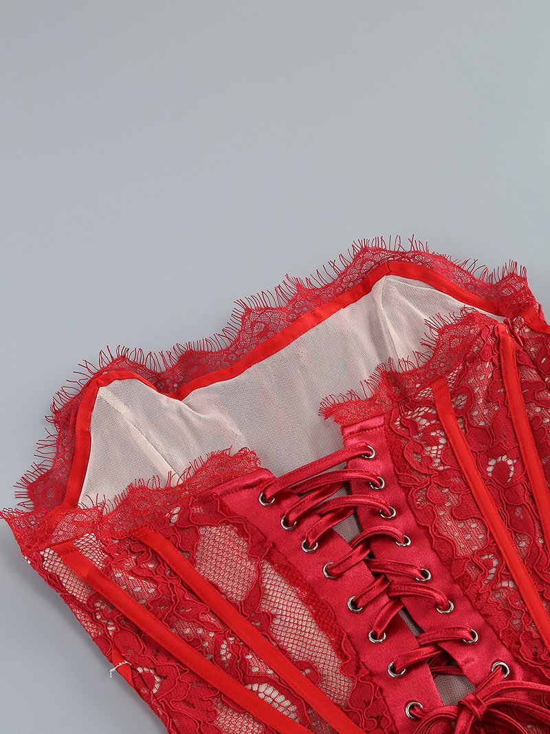 Strapless Red Lace Corset Mini Dress H6187