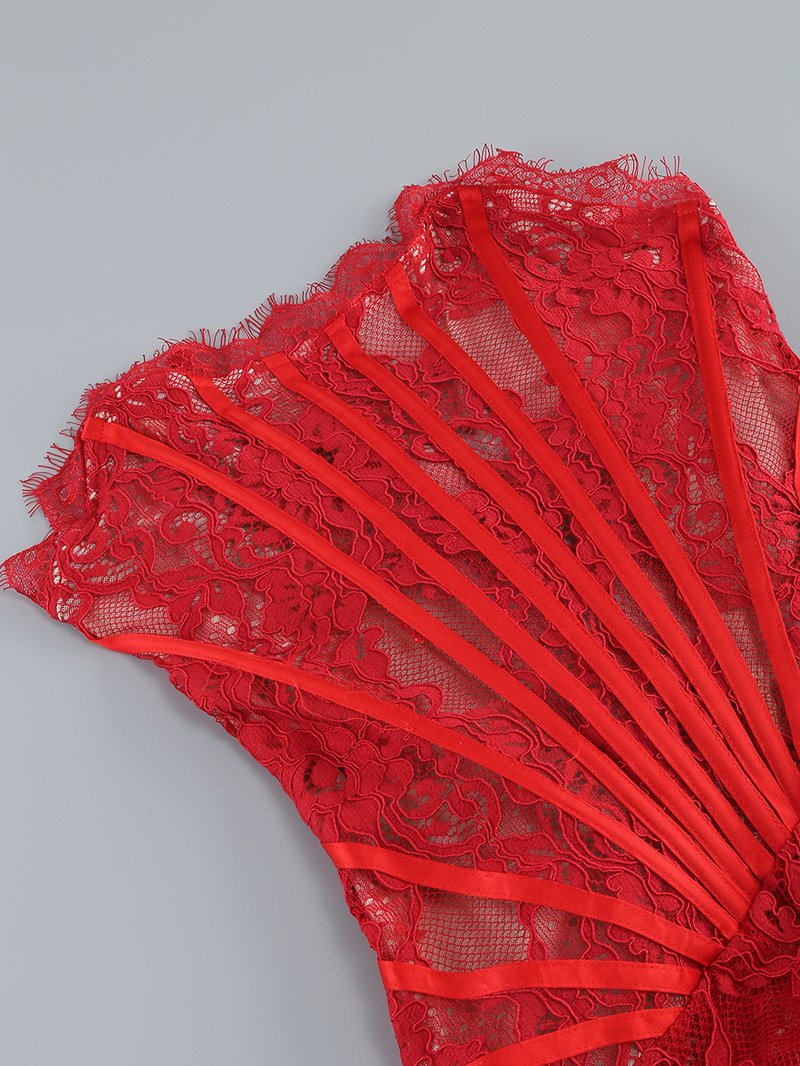Strapless Red Lace Corset Mini Dress H6187