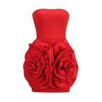 Strapless Red Rose Applique Dress H6215