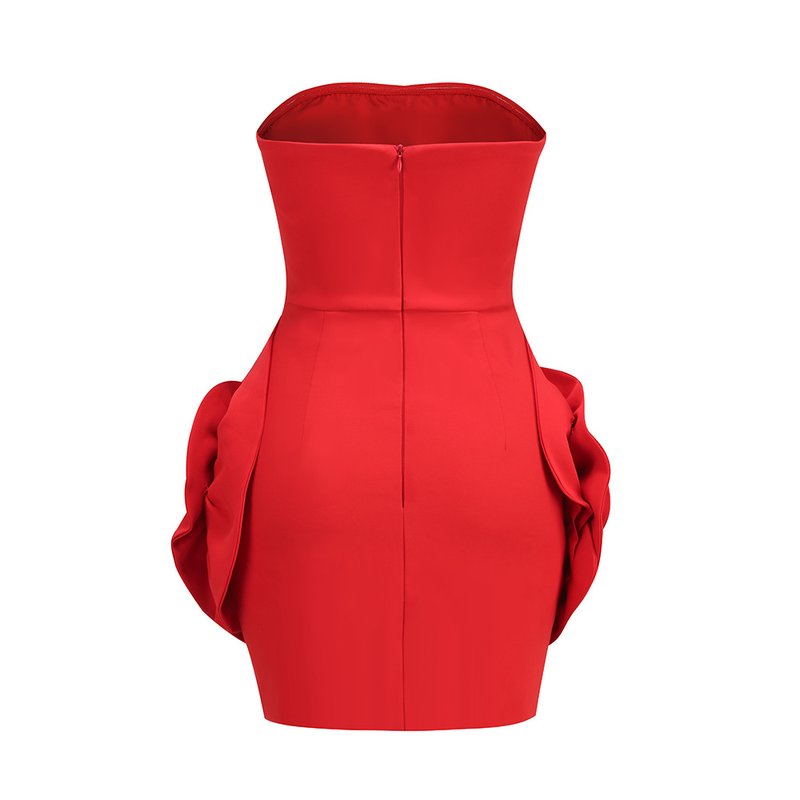 Strapless Red Rose Applique Dress H6215