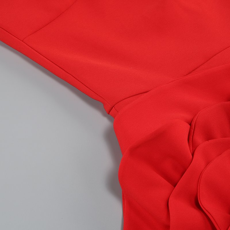 Strapless Red Rose Applique Dress H6215