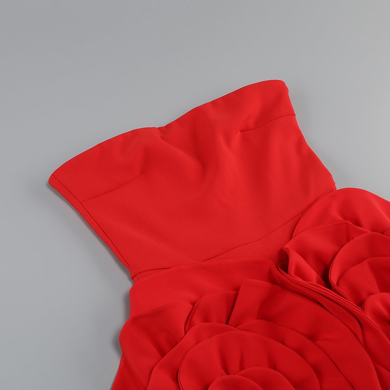 Strapless Red Rose Applique Dress H6215