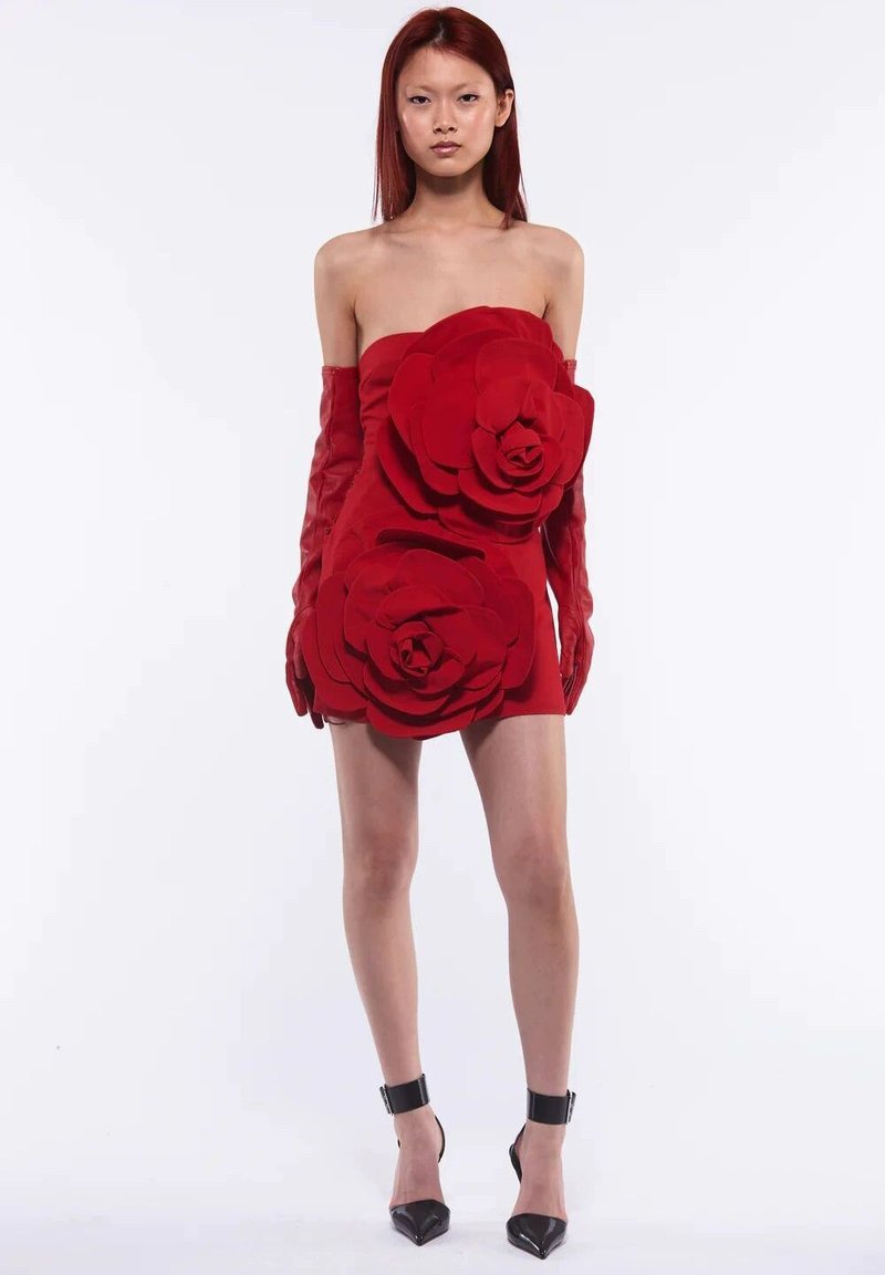 Strapless Red Rose Embellished Mini Dress H6051