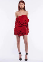 Strapless Red Rose Embellished Mini Dress H6051